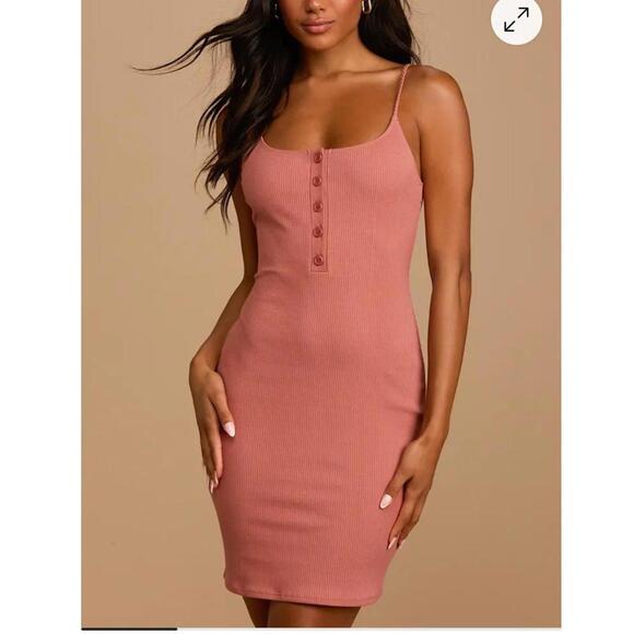 Lulus Dresses & Skirts - Fashionably Favored Dusty Rose Ribbed Bodycon Mini Dress. size large
